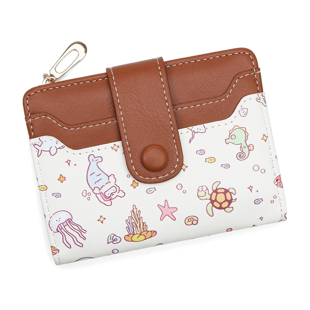 Fashion Cartoon Printed Large Capacity Zipper Female Two Fold Multiple Card Holder