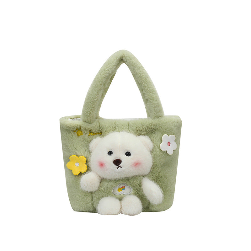 Fresh Cute Three-dimensional Bear Fur Hand Heart Out Handbags