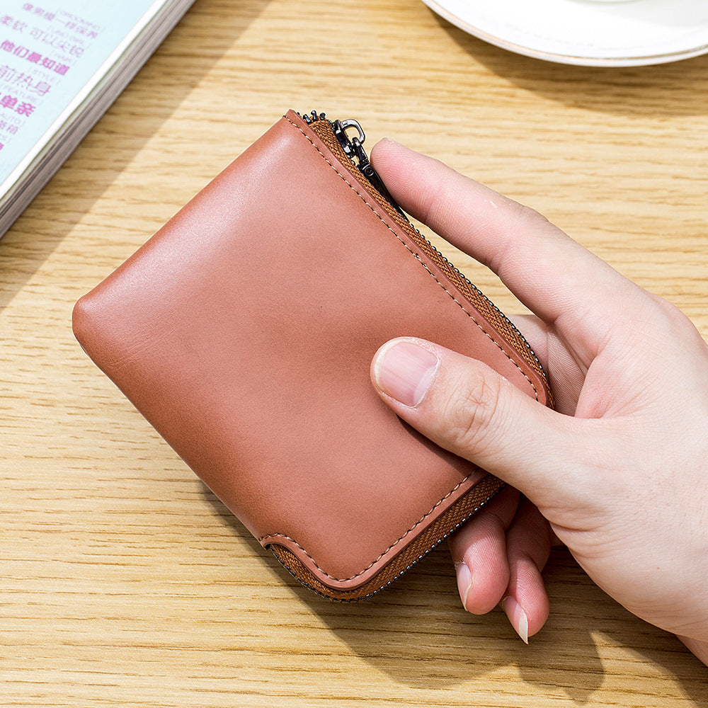 Simple Leather Short Vintage Zipper Cowhide Coin Purses