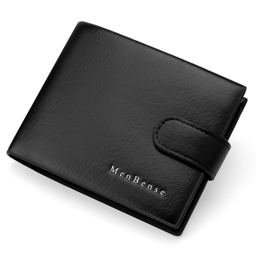 Men's Leather Tactile Feel Horizontal Business Dark Line Craft Short Multiple Men's Wallet