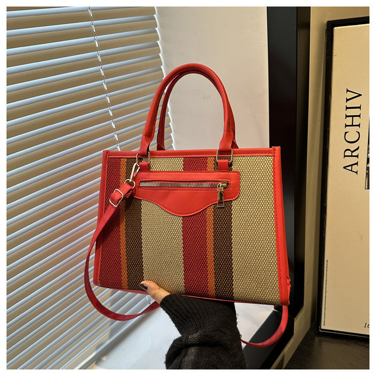 Trendy Contrast Color Large Capacity Female One Commuter Bags
