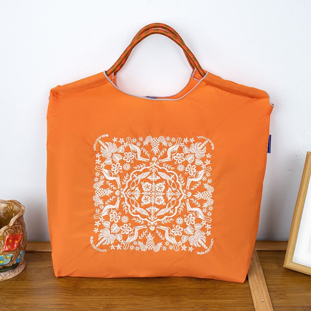 Environmental Protection Embroidery Shopping Nylon Cloth Flower Hand-held Minority Bags
