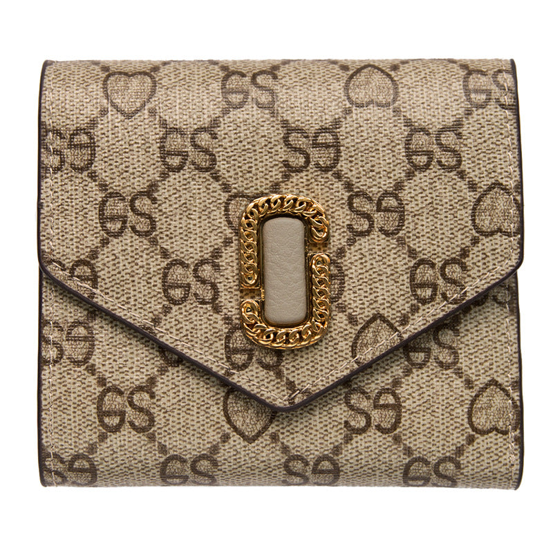 Women's Short Genuine Leather Mini Printed Folded Card Holder