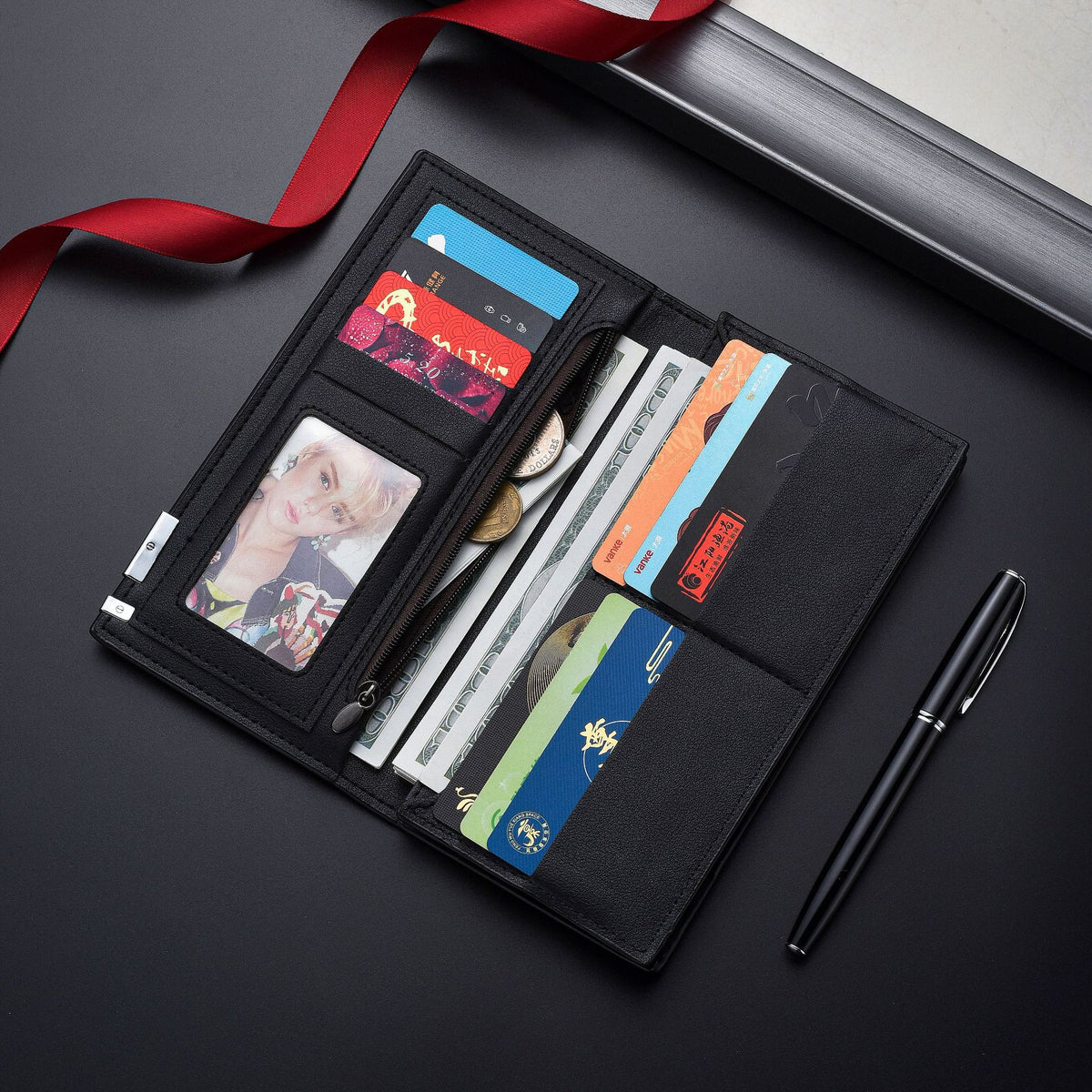 Men's Oil Wax Leather Business Letter Style Long Men's Wallet