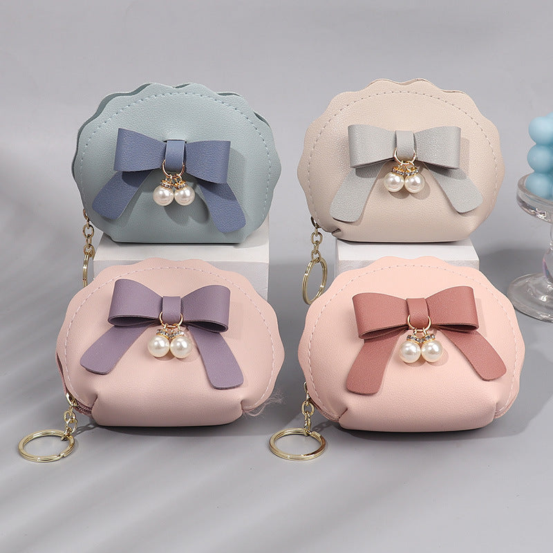 Pearl Bow Leather Mini Storage Charm Coin Purses