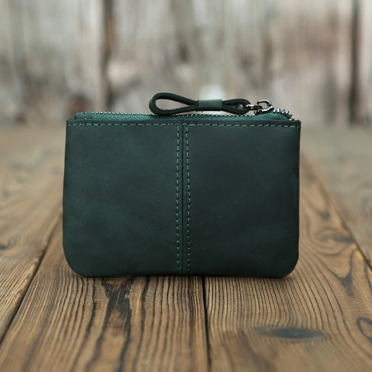 Women's & Men's Retro Crazy Horse Leather Genuine Mini Short Zipper Korean Card Holder