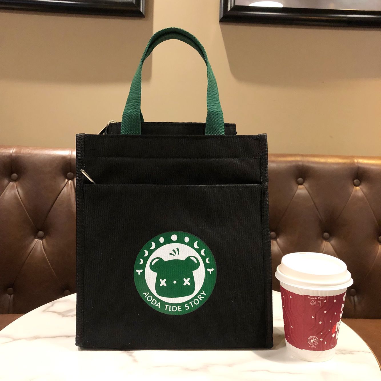 Canvas Cute Cartoon Bear Zipper Tuition Mummy Lunch Handbags