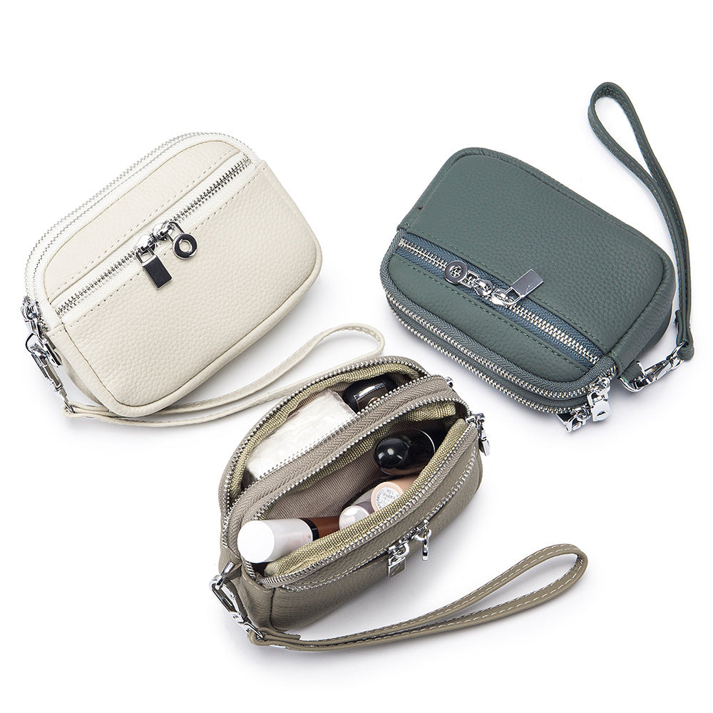 Women's Leather Large Capacity Double Zipper Hand Coin Purses