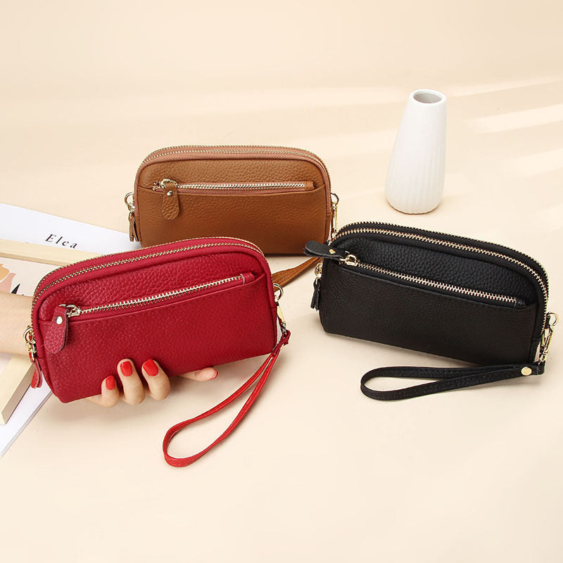 Women's Layer Leather Large Capacity Zipper Mobile Fashion Long Phone Bags