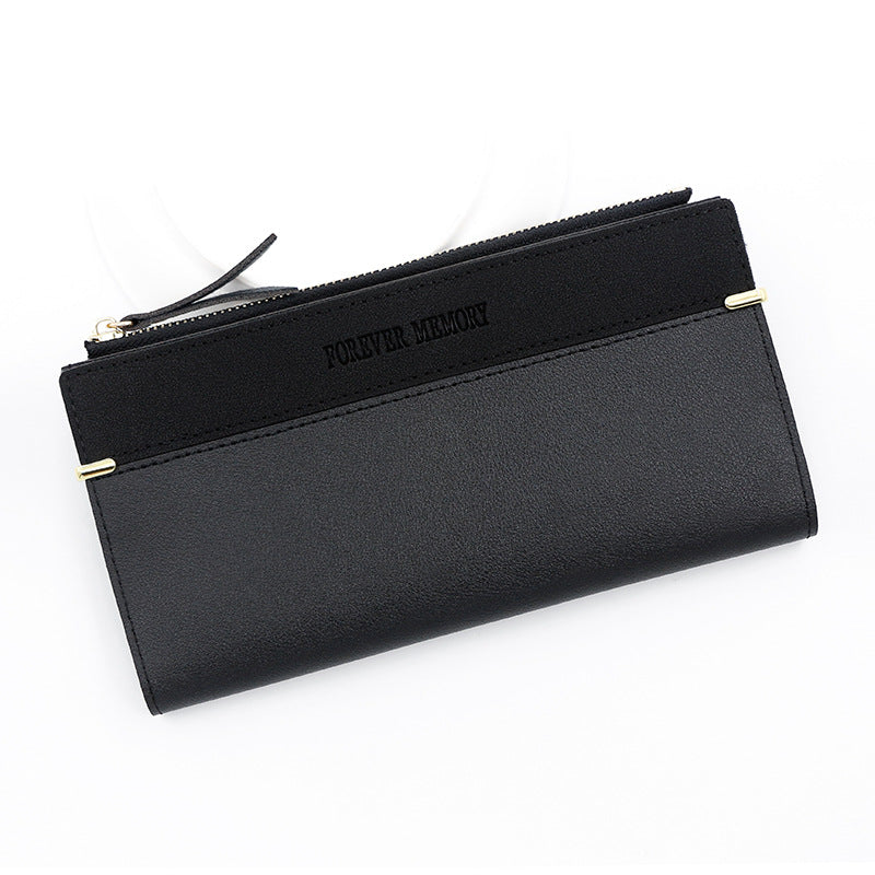 Women's Frosted Leather Patchwork Long Large Capacity Clutch Zipper Ladies Wallet