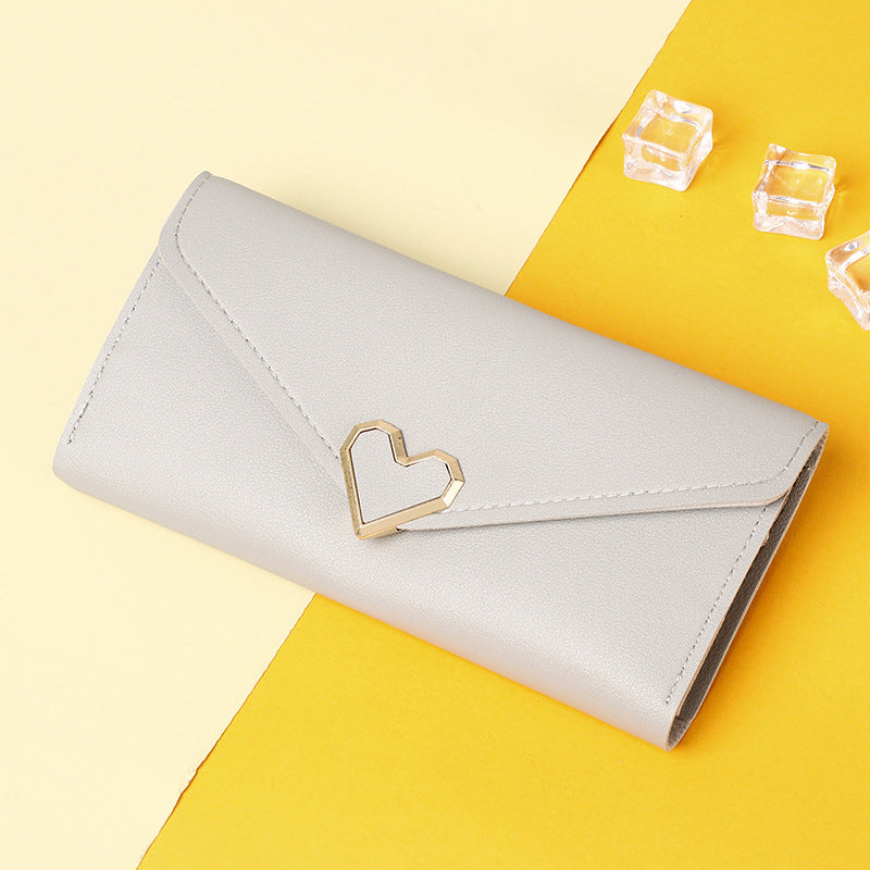 Women's Long Heart-shaped Three-fold Female Clutch Ladies Wallets