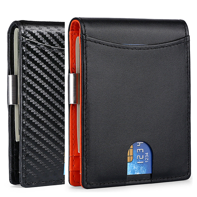 Men's Leather Swiping Dollar Carbon Fiber Pattern Men's Wallet