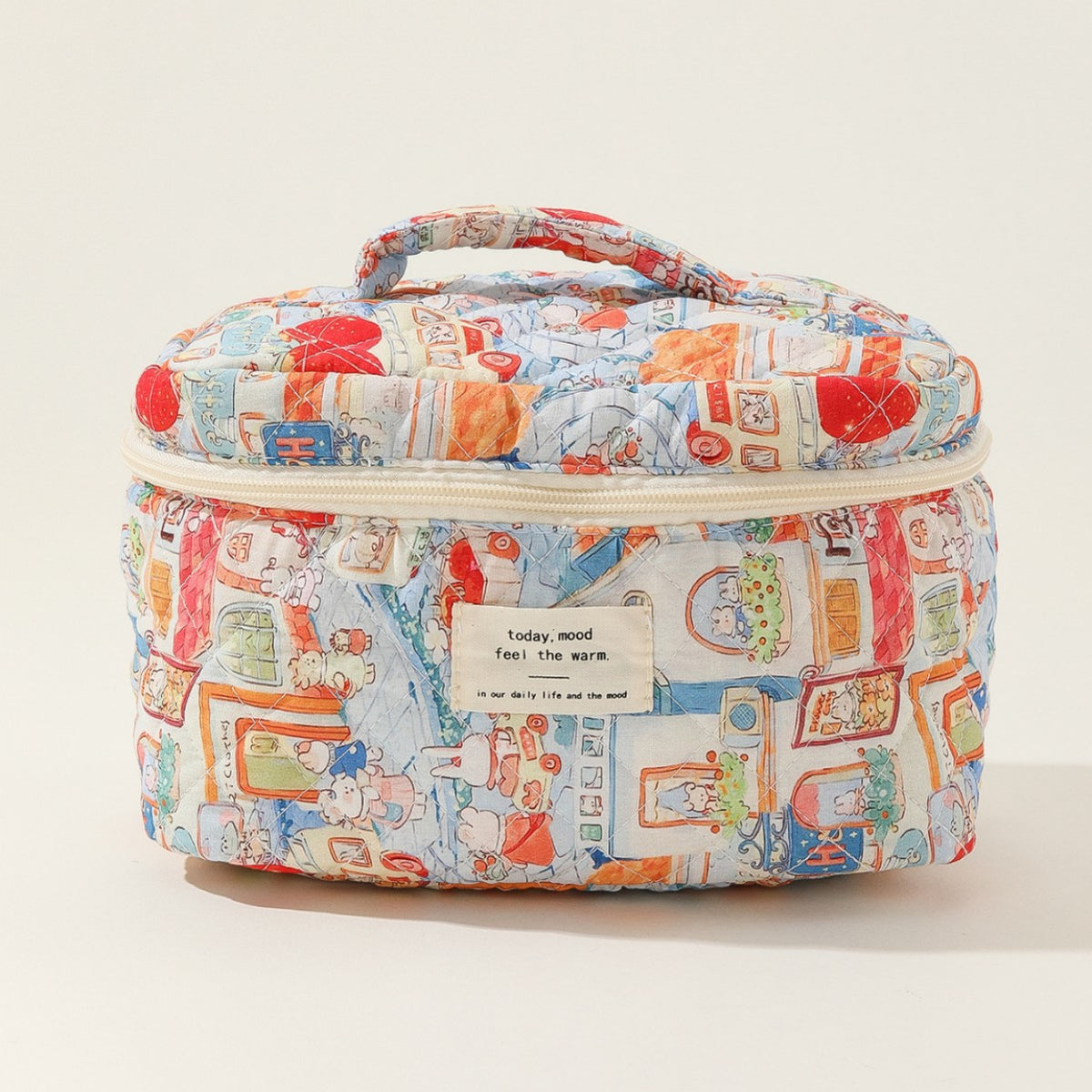 Cotton Portable Large Striped Polka Dot Storage Carrying Quilted Makeup Bag
