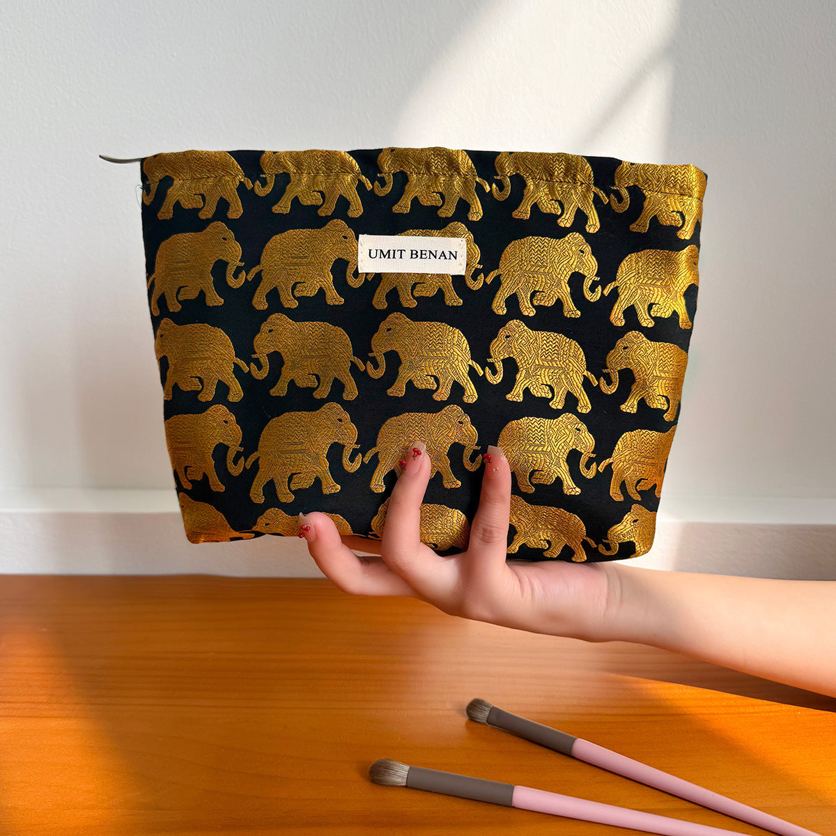 Gold Elephant Pattern Jacquard Lady's Portable Storage Large Capacity Bags