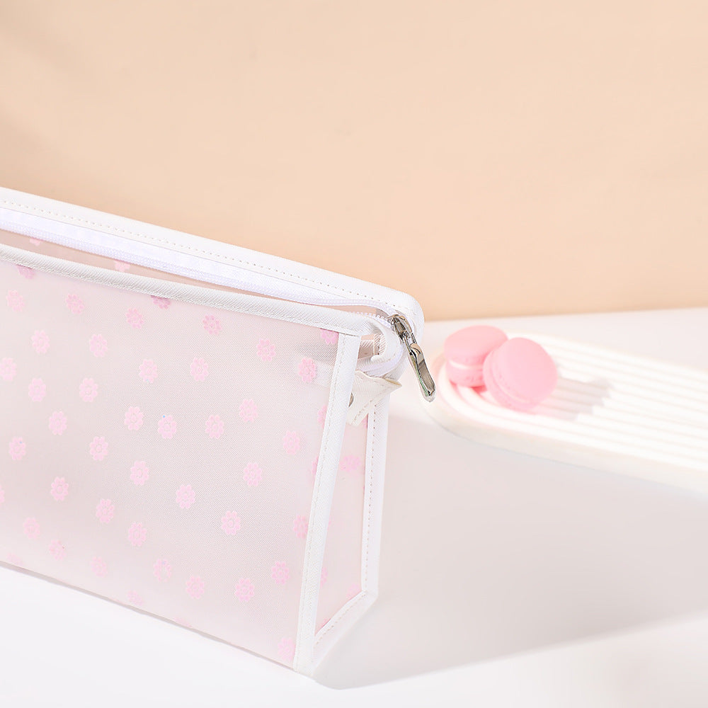 Mesh Fresh Flocking Flower Storage Dry Wet Separation Portable Makeup Bag
