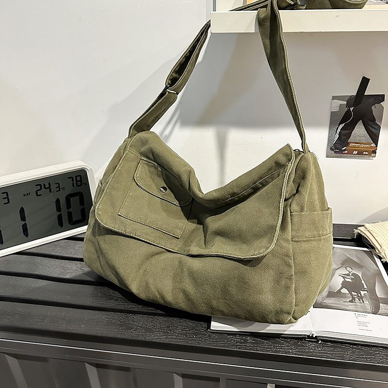 Women's Washed Canvas Literary Retro Large Capacity Women's Messenger Bag