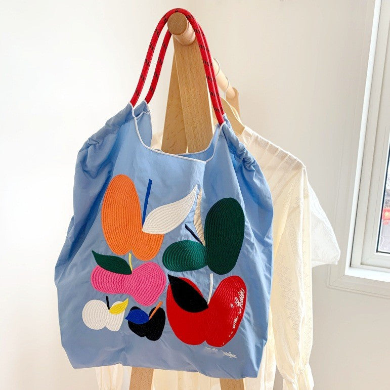Embroidered Shopping With Flowers Plants On The Upper Body Niche Women's Shoulder Bag