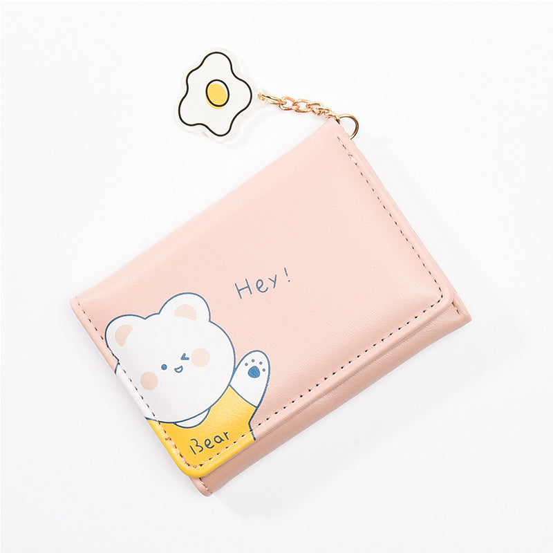 Women's Cartoon Floral Print Fresh Folding Three Ladies Wallets