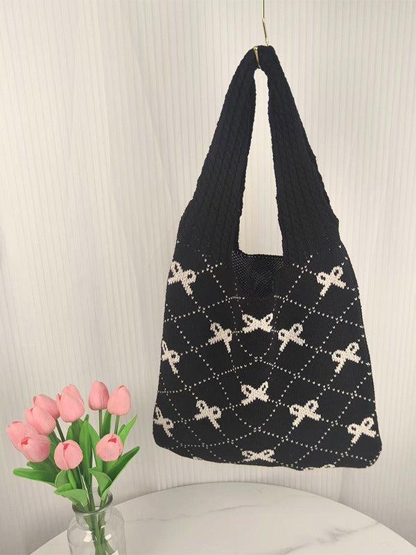 Women's Chinese Knot Knitted Bowknot Woven Shoulder Bags