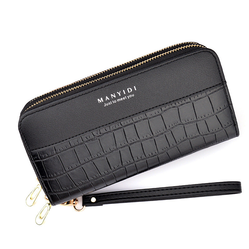 Women's Double Zipper Mobile Fashion Crocodile Pattern Phone Bags
