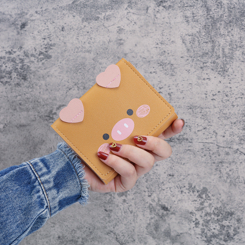 Short Female Cartoon Piggy Cute Three Folding Coin Purses