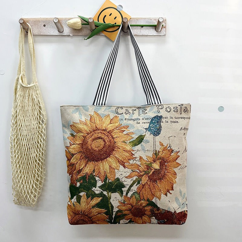 Women's Large Capacity Totes Gold Silk Embroidered Canvas Creative Women's Shoulder Bag