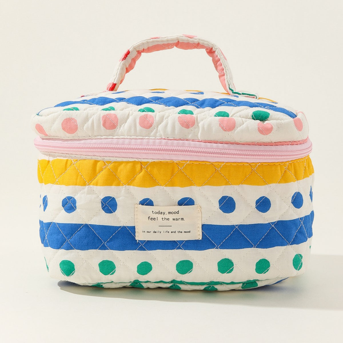 Cotton Portable Large Striped Polka Dot Storage Carrying Quilted Makeup Bag