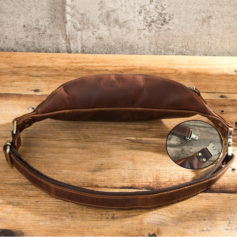 Men's Black Angel Retro Crazy Horse Leather Men's Waist Packs