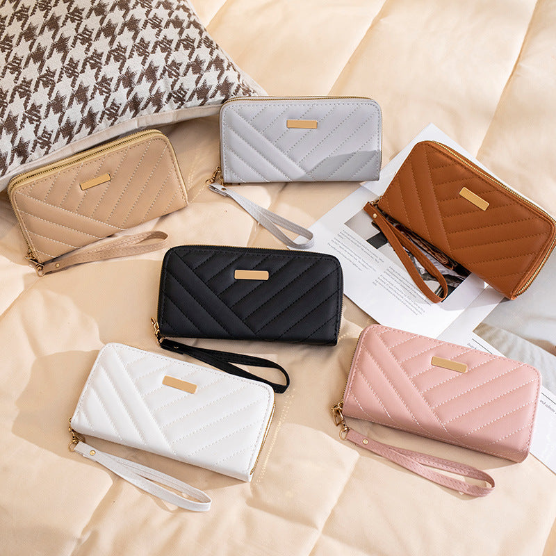 Long Fashion Double Zipper Textured Clutch Ladies Wallet