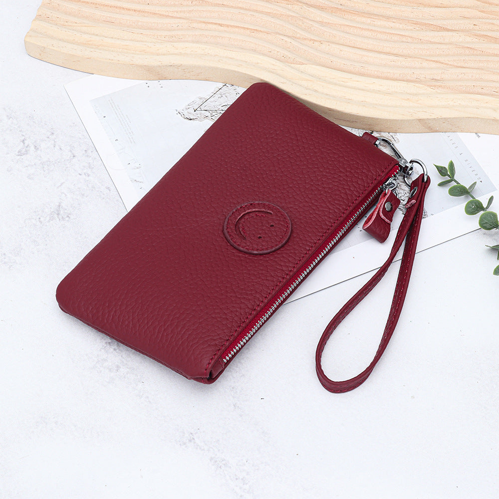Women's First Layer Cowhide Long Clutch Fashion Smiley Ladies Wallet