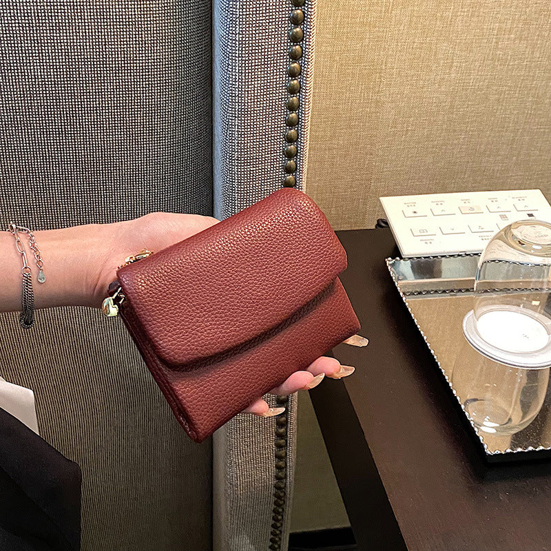 Women's Litchi Pattern Short Folding Large Capacity Card Holder