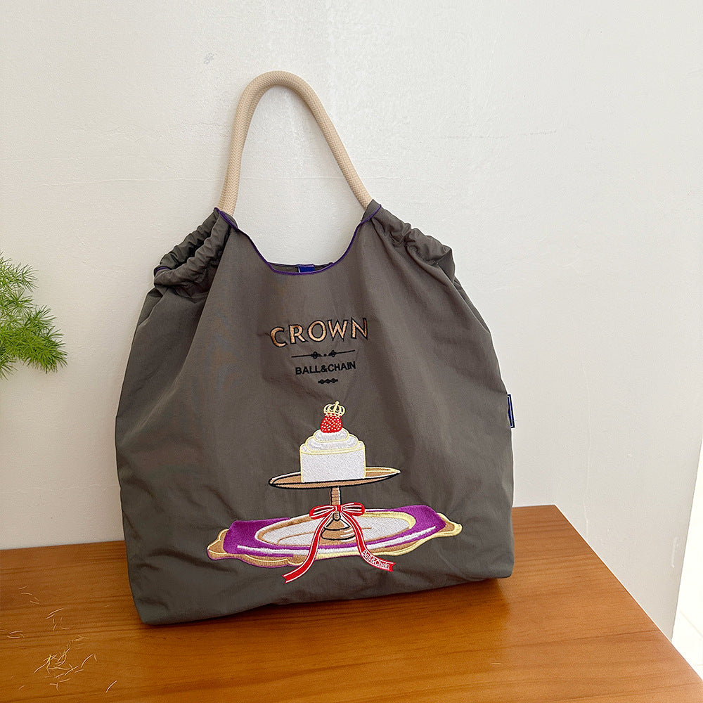 Embroidered Shopping With Flowers Plants On The Upper Body Niche Women's Shoulder Bag