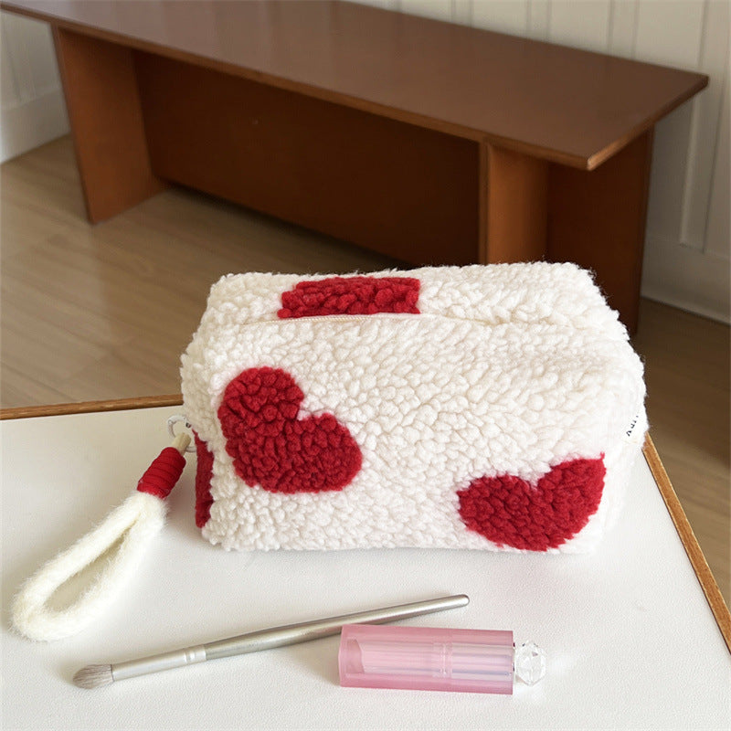 Heart Plush Pencil Large Capacity Good-looking Good Cosmetic Bags