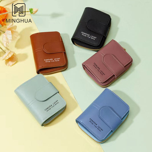 Women's Short Solid Color Summer Button Zipper Ladies Wallets