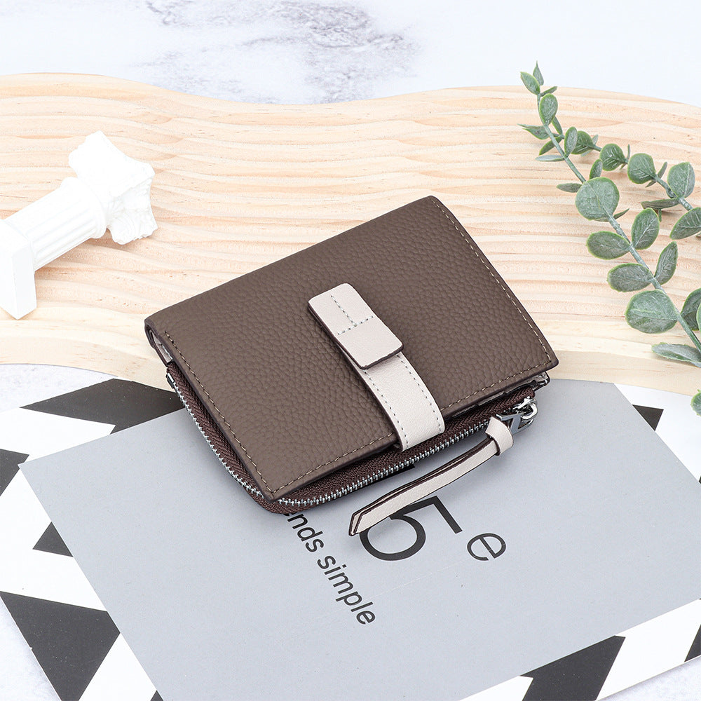 Women's Leather Short Fashion Color Contrast Thin Ladies Wallet