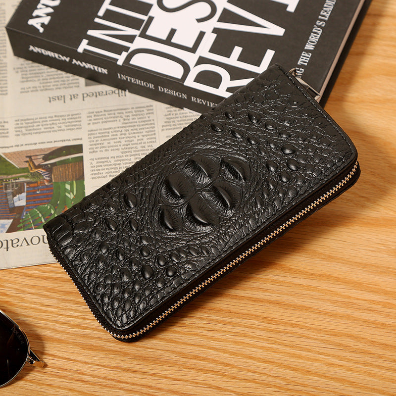 Men's Crocodile Pattern Long Zipper Fashion Clutch Men's Wallet