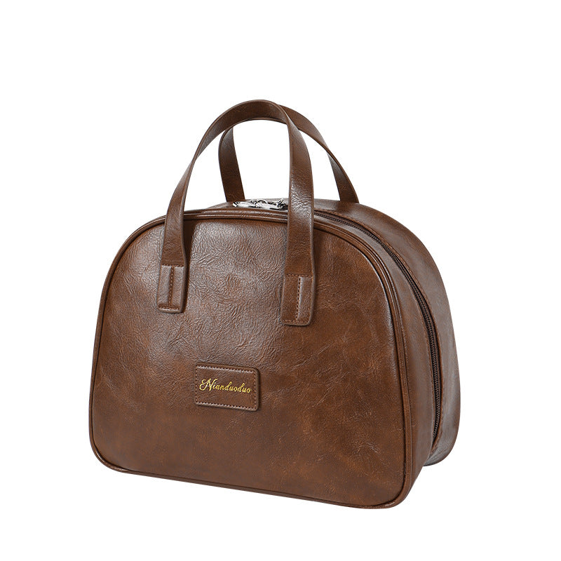 Women's Oil Wax Leather Retro Large Capacity Fashion Cosmetic Bags