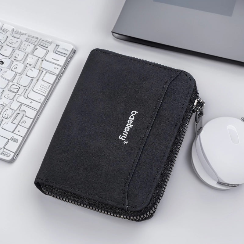 Men's Short High-grade Frosted Zipper Simple Leather Men's Wallet