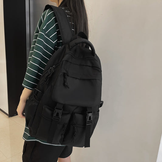 Cool Pure Black Large Capacity Junior High Backpacks