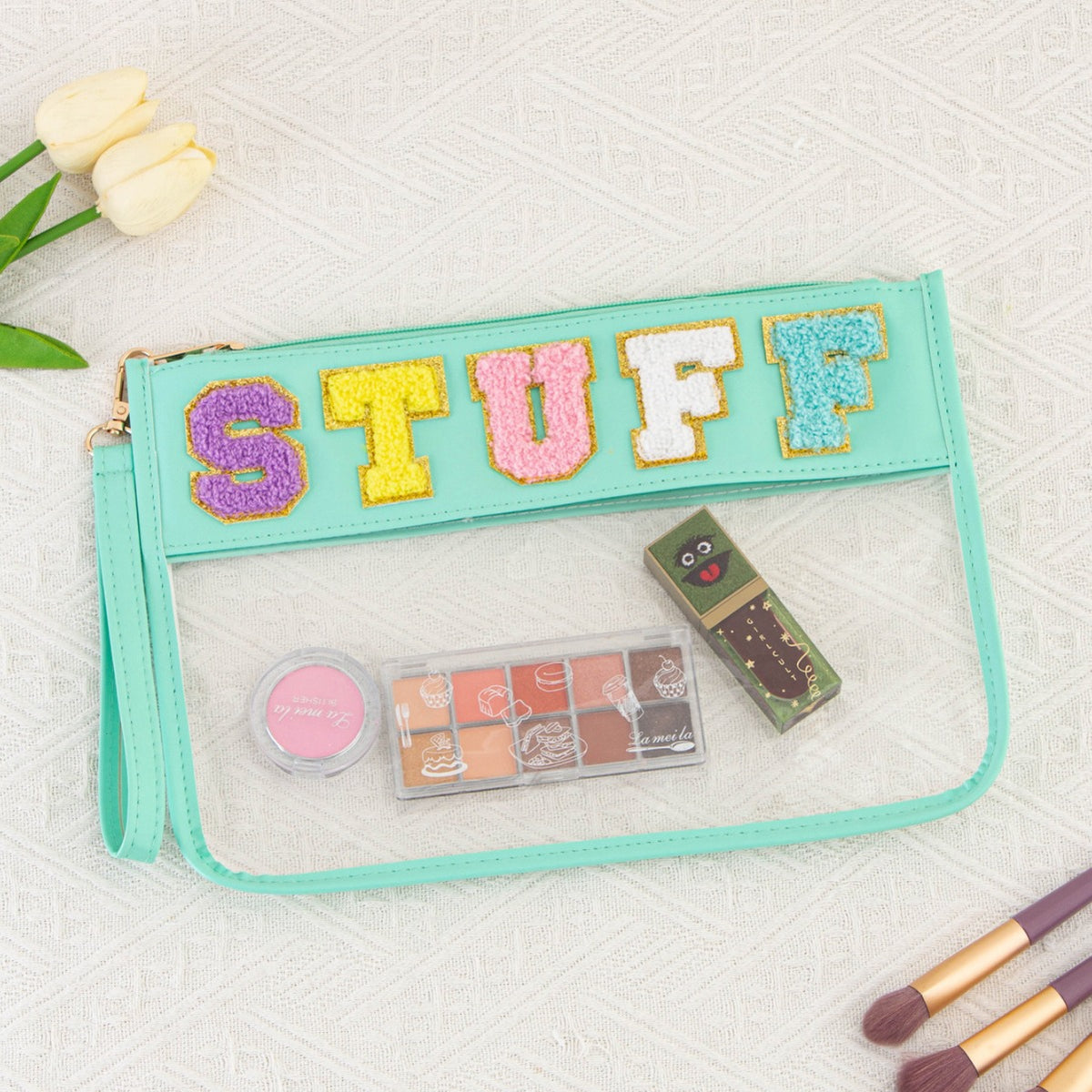 Storage Transparent Zipper Embroidery Lettered Make-up Makeup Bag