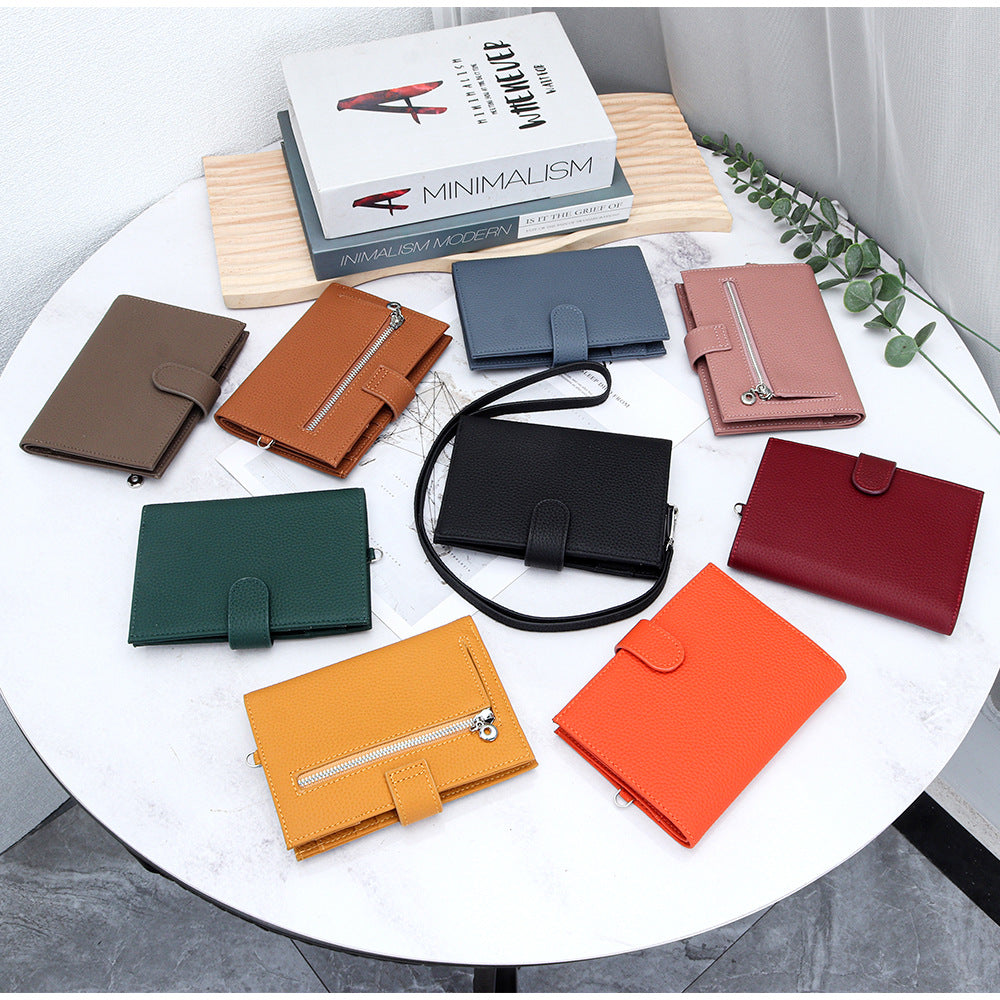 Women's Top Layer Cowhide Multifunctional Halter Passport Cover Document Genuine Ladies Wallet
