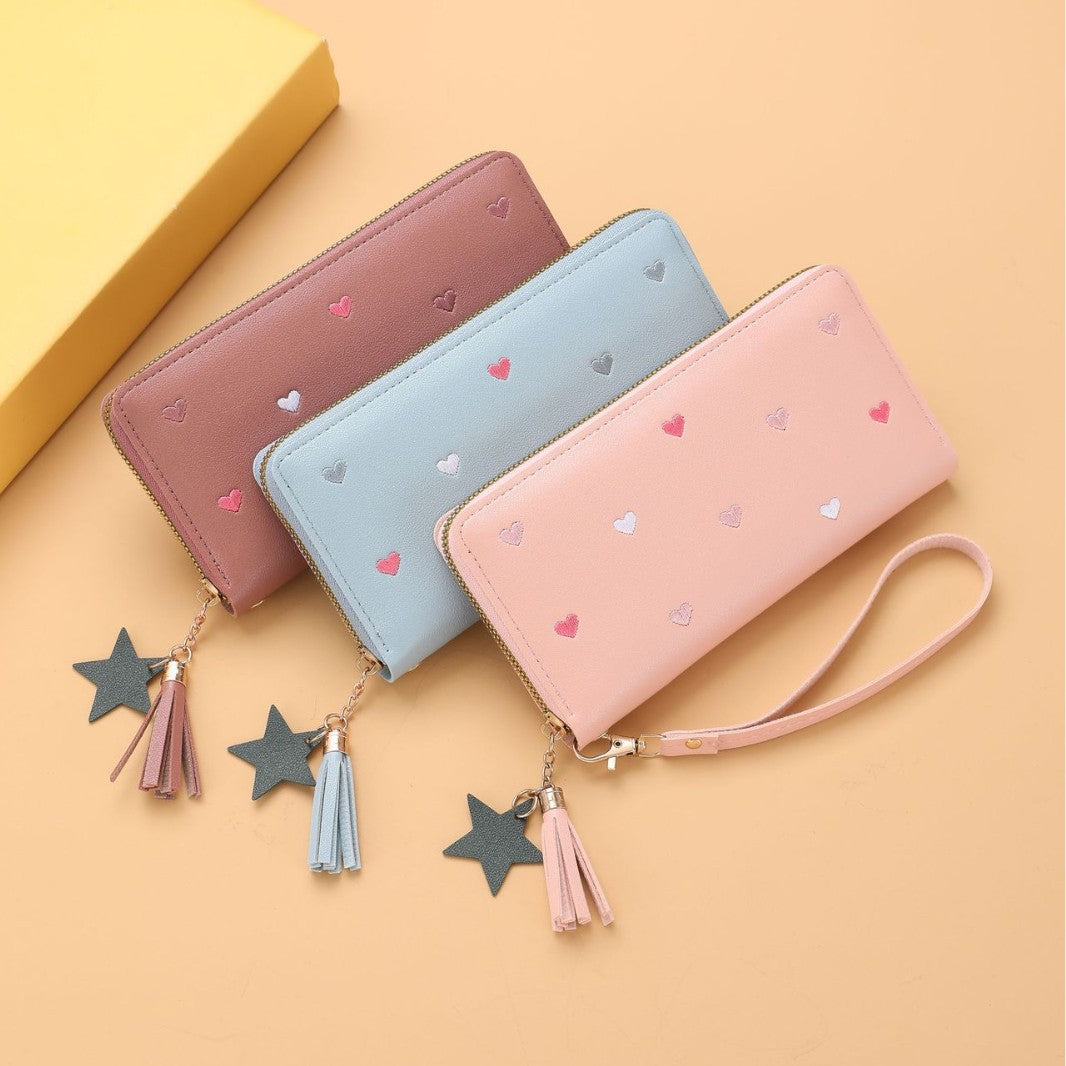 Long Love Korean Style Tassel Embroidered Ladies Wallets