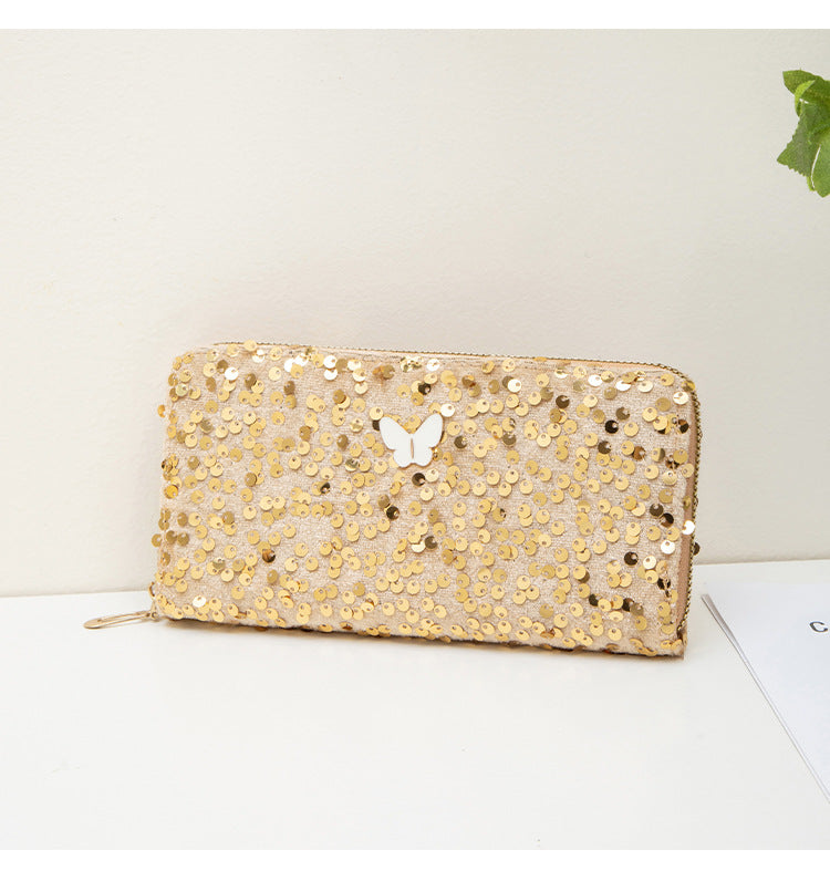 Unique Long Butterfly Fashion Sequin Clutch Ladies Wallet
