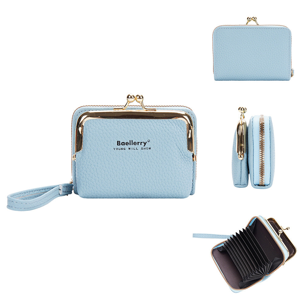 Women's Korean Lychee Pattern Zip Organ Mini Card Holder