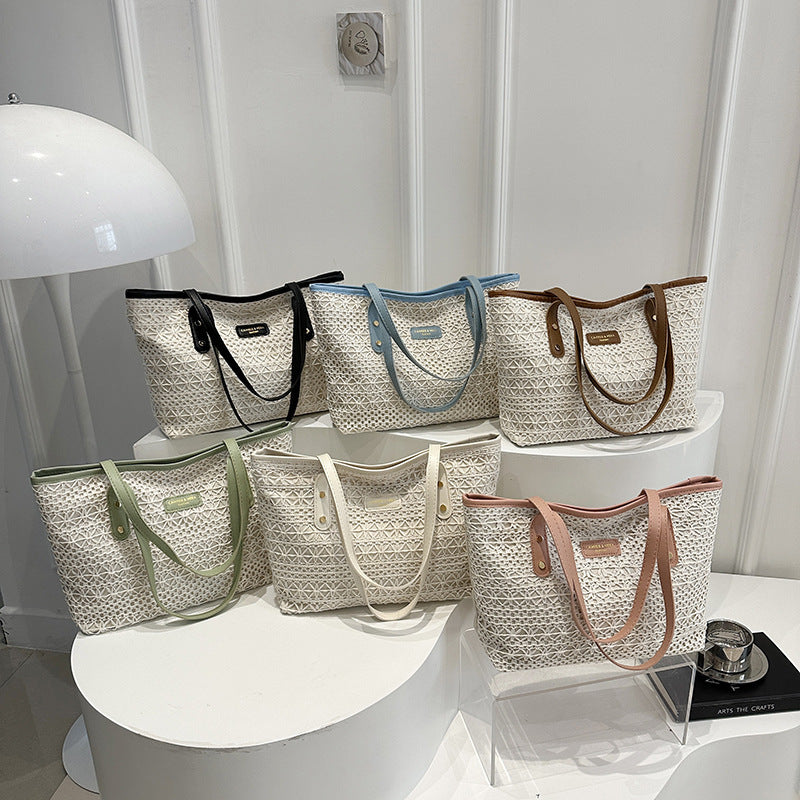 Women's Style Color Matching Straw Texture Underarm Women's Shoulder Bag