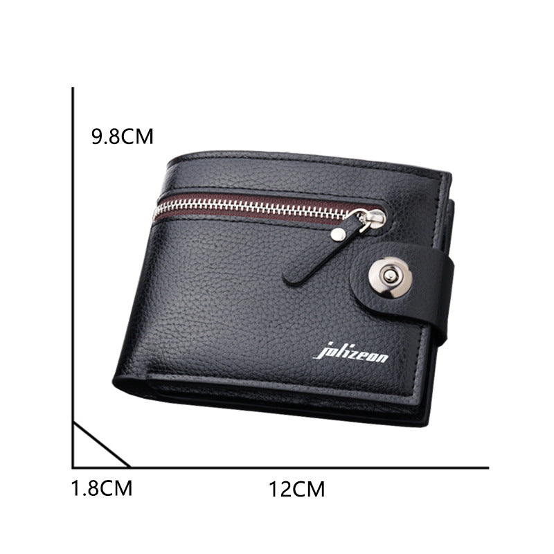 Men's Magnetic Snap Short With Zipper Pocket Folding Men's Wallets