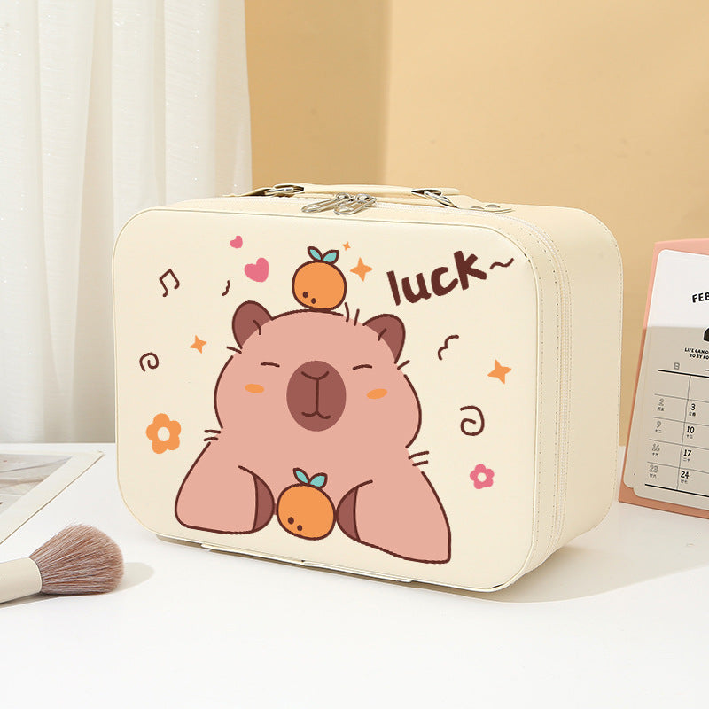 Panda Cute Capybara Storage Box Astronaut Organize Leather Khaki Makeup Bag