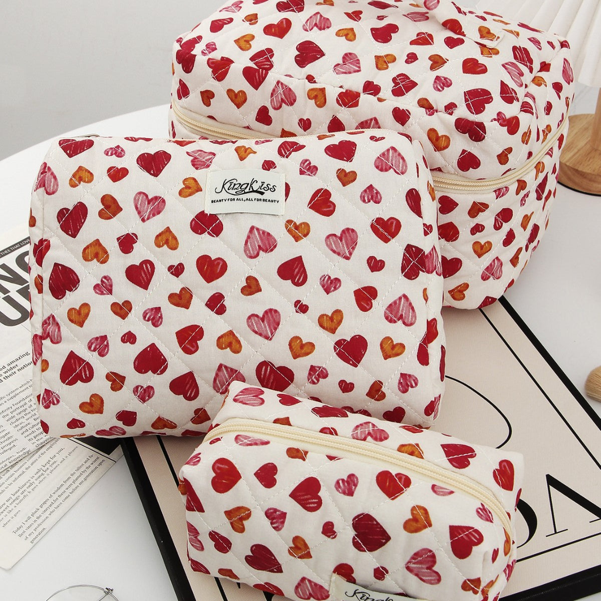 Cloth Liner Good-looking Cute Love Quilted Large Capacity Wash Cosmetic Bags