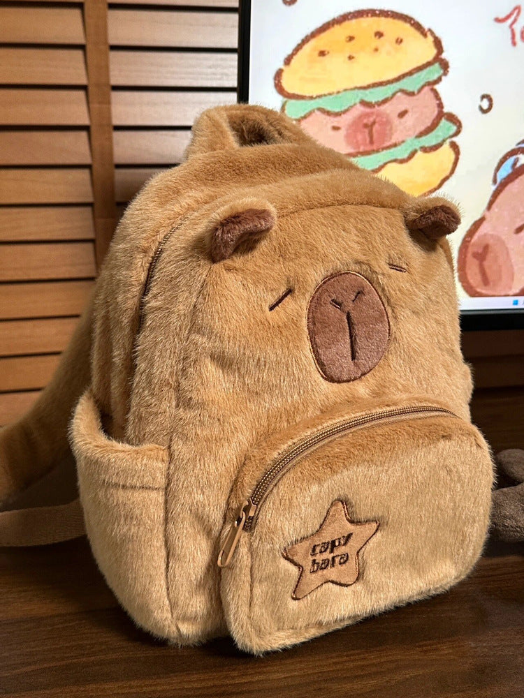 Plush Capybara Cute Wild Fur Female Backpacks