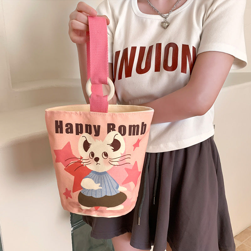 Cartoon Canvas Female Lunch Box Ethnic Handbags